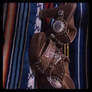 Y knot custom backless heels.